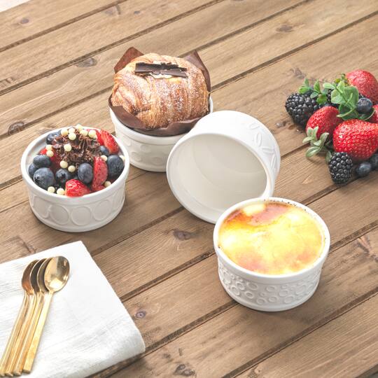 JoyJolt® White Embossed Porcelain Ramekins, 4ct.